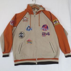 Raw Blue Classics Baseball Hoodie Mens XL Orange Tan‎ Variety Patches Full Zip